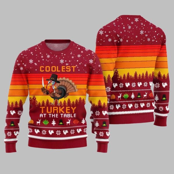 2025 Christmas Coolest Turkey At The Table Ugly Christmas Sweater 5