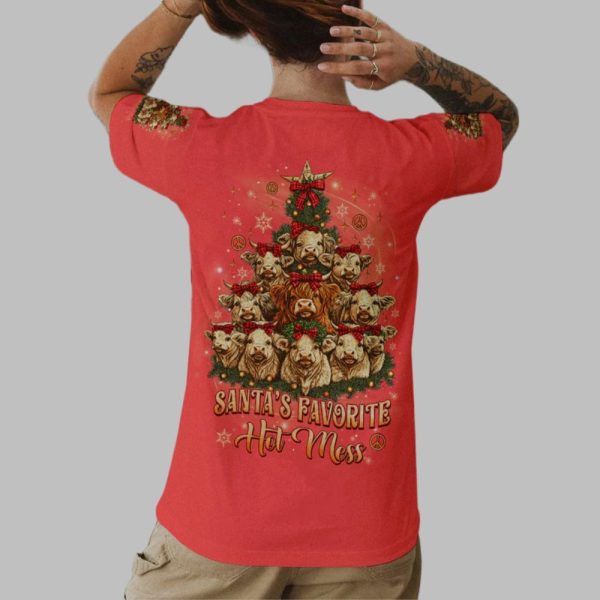 2025 Christmas Cow Santa's Favorite Hot Mess Shirt