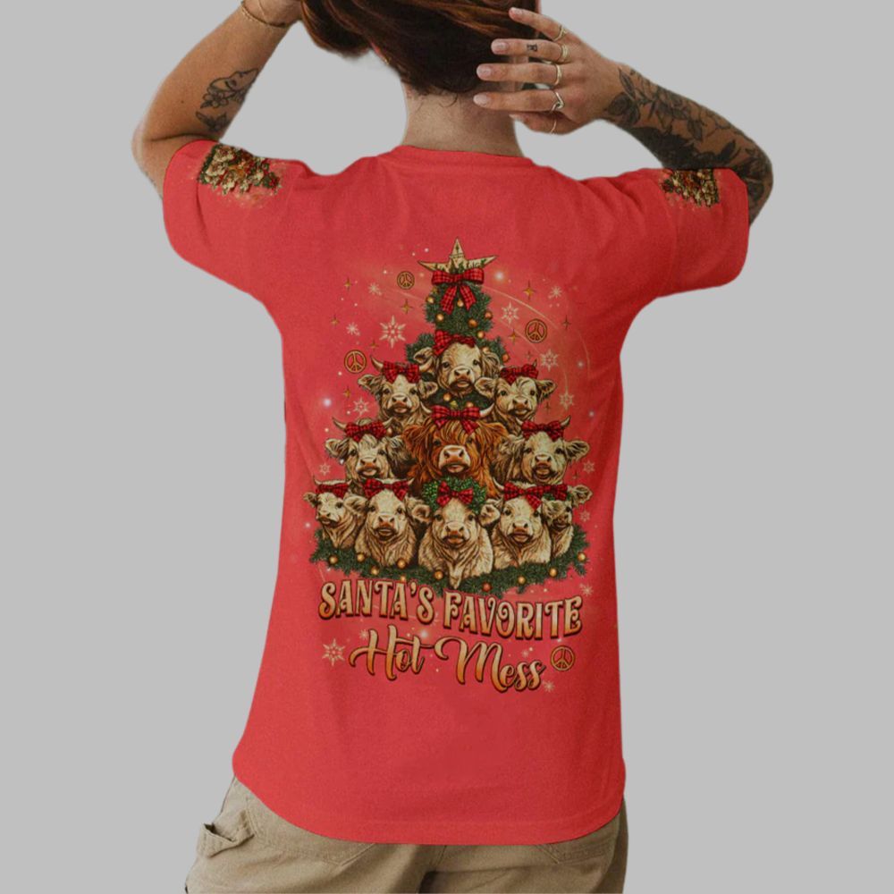 2025 Christmas Cow Santa's Favorite Hot Mess Shirt 2025 Christmas Cow Santa's Favorite Hot Mess Shirt