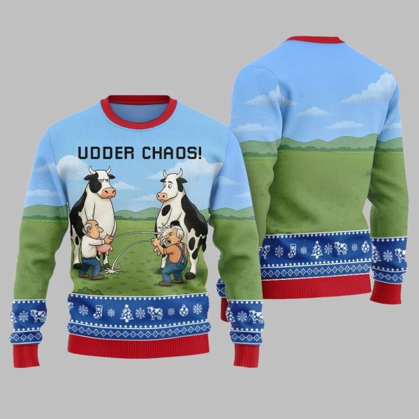 2025 Christmas Cow Udder Chaos Ugly Christmas Sweater 2
