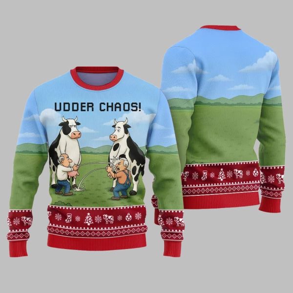 2025 Christmas Cow Udder Chaos Ugly Christmas Sweater 5