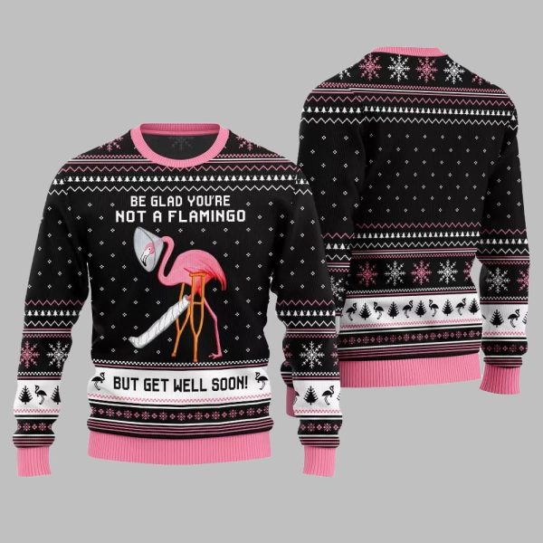 2025 Christmas Crazy Flamingo Oops Broken Leg Ugly Christmas Sweater 3