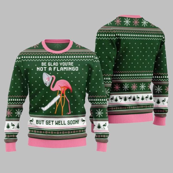 2025 Christmas Crazy Flamingo Oops Broken Leg Ugly Christmas Sweater 4