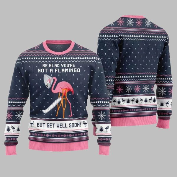 2025 Christmas Crazy Flamingo Oops Broken Leg Ugly Christmas Sweater 5