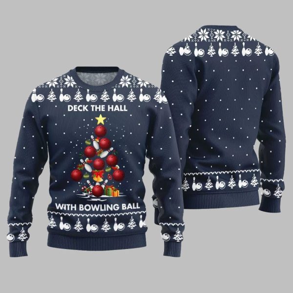2025 Christmas Deck The Hall With Bowling Ball Xmas Sweater 2