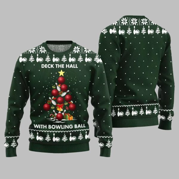 2025 Christmas Deck The Hall With Bowling Ball Xmas Sweater 3