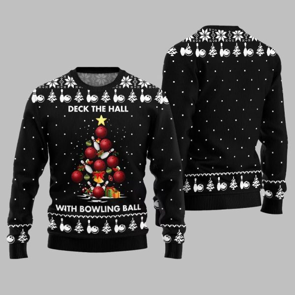 2025 Christmas Deck The Hall With Bowling Ball Xmas Sweater 4