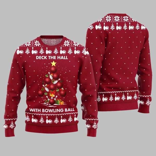 2025 Christmas Deck The Hall With Bowling Ball Xmas Sweater 5