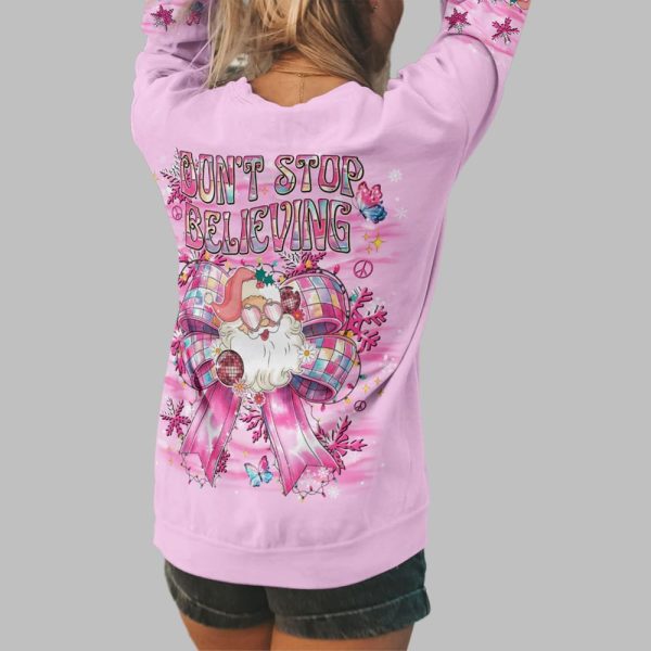 2025 Christmas Dont Stop Believe Bow Santa Claus Shirt 3