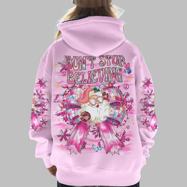 2025 Christmas Dont Stop Believe Bow Santa Claus Shirt 4