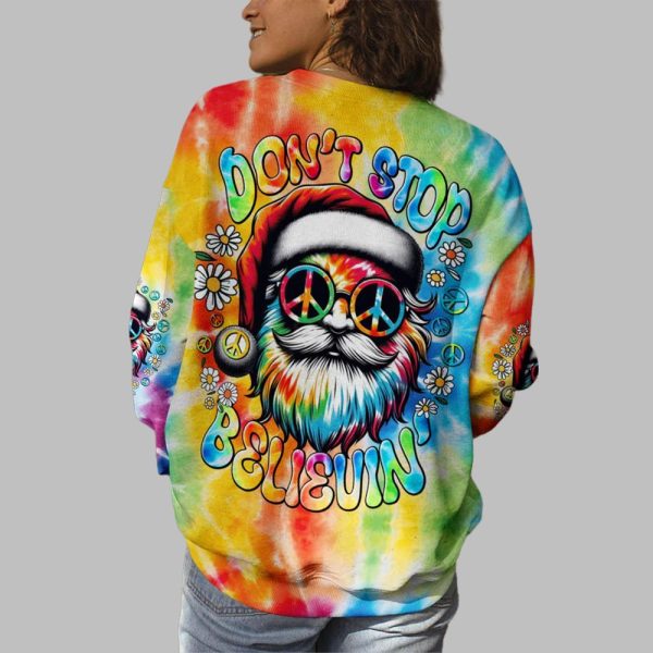 2025 Christmas Dont Stop Believe Santa Claus Tie Dye Shirt 3