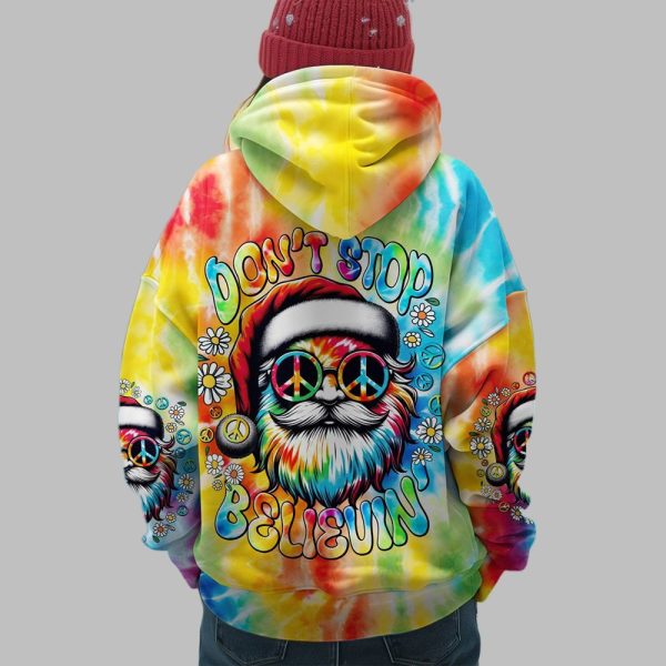 2025 Christmas Dont Stop Believe Santa Claus Tie Dye Shirt 4
