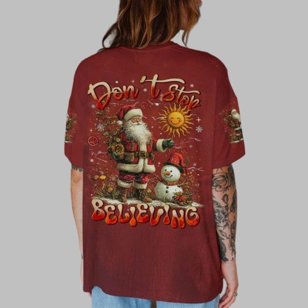 2025 Christmas Don't Stop Believing Santa Snowman Shirt