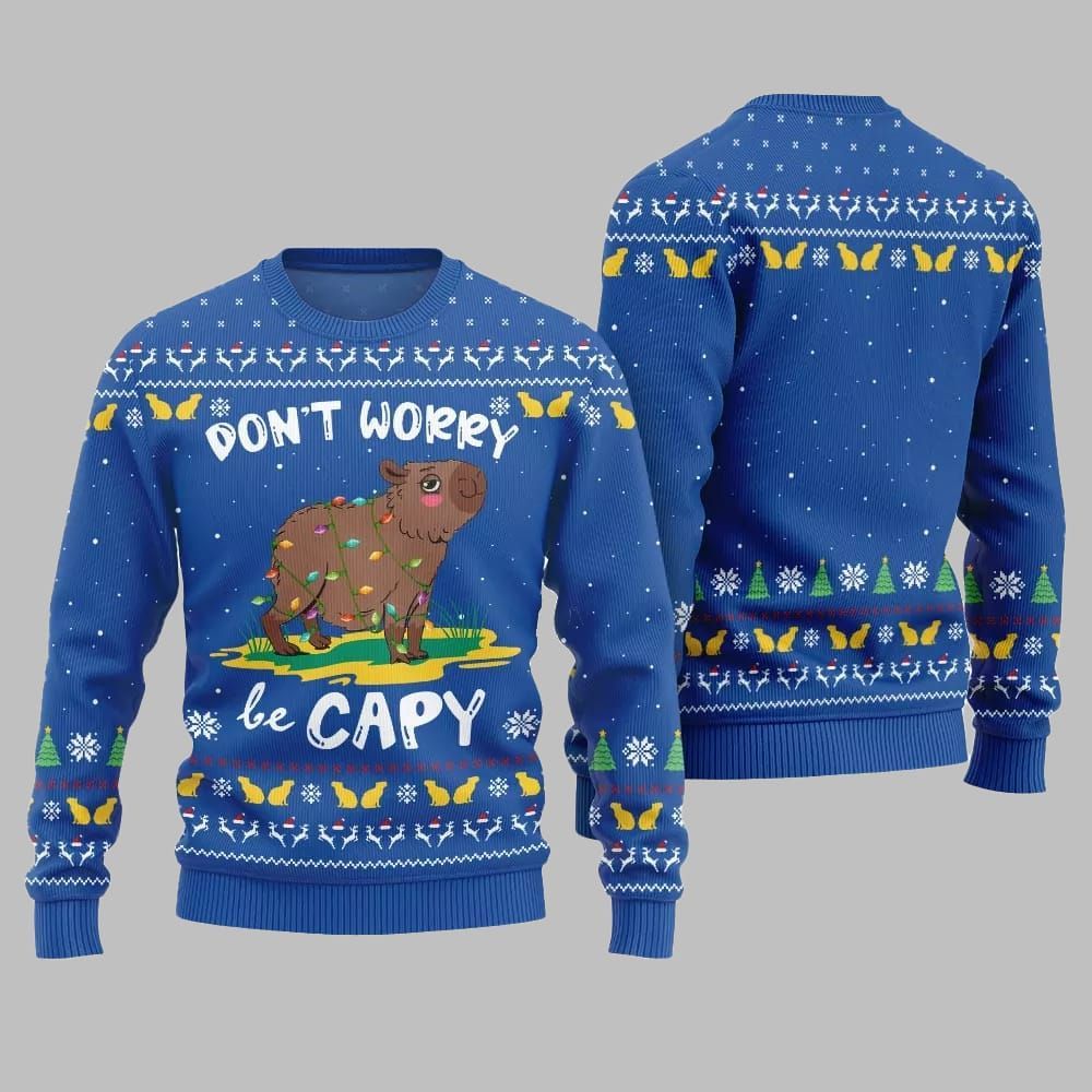 2025 Christmas Dont Worry Be Capy Ugly Christmas Sweater 1 2025 Christmas Dont Worry Be Capy Ugly Christmas Sweater 1
