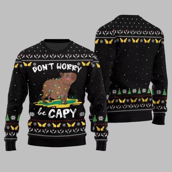 2025 Christmas Dont Worry Be Capy Ugly Christmas Sweater 2