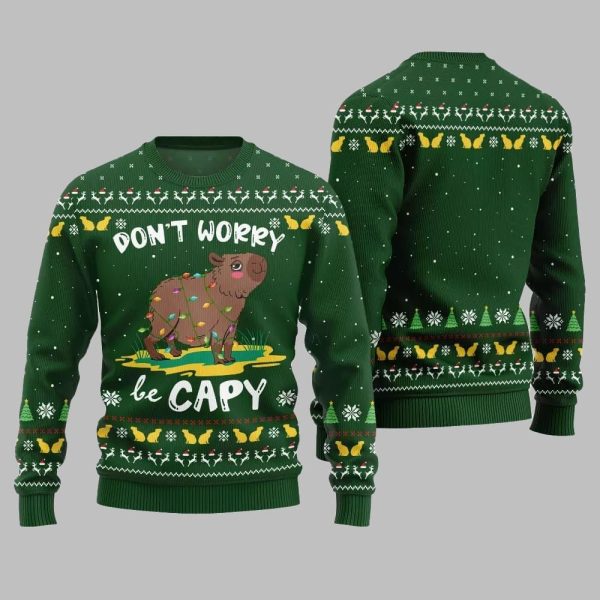 2025 Christmas Dont Worry Be Capy Ugly Christmas Sweater 3
