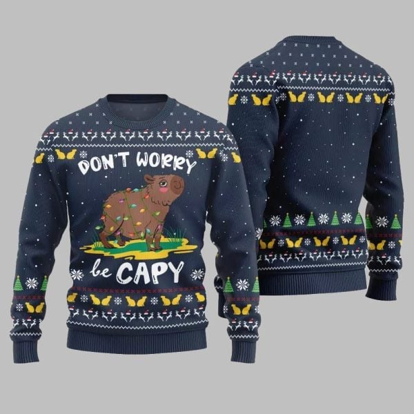 2025 Christmas Dont Worry Be Capy Ugly Christmas Sweater 4