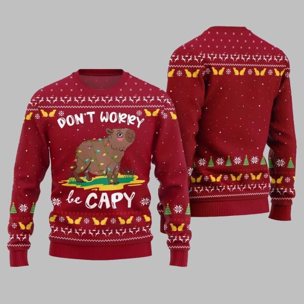 2025 Christmas Dont Worry Be Capy Ugly Christmas Sweater 5