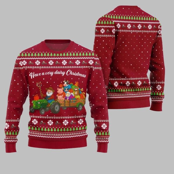 2025 Christmas Farming have A Very Dairy Christmas Ugly Christmas Sweater 2