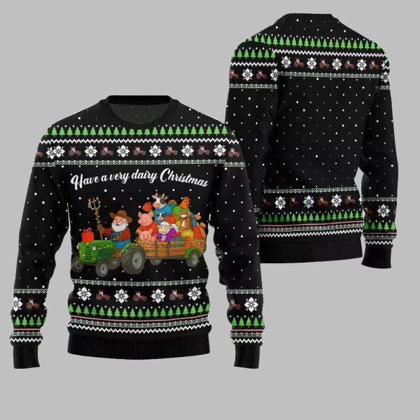 2025 Christmas Farming have A Very Dairy Christmas Ugly Christmas Sweater 3