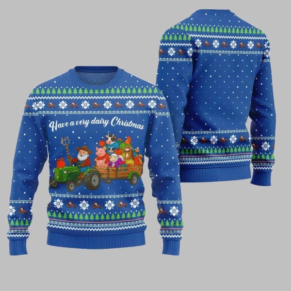 2025 Christmas Farming have A Very Dairy Christmas Ugly Christmas Sweater 4
