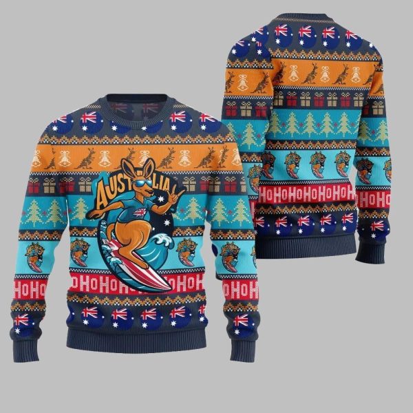2025 Christmas Festive Australia Kangaroo Holiday Jumper Ugly Christmas Sweater 3