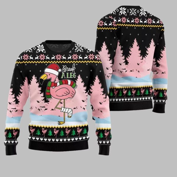 2025 Christmas Flamingo Break A Leg Ugly Christmas Sweater 2