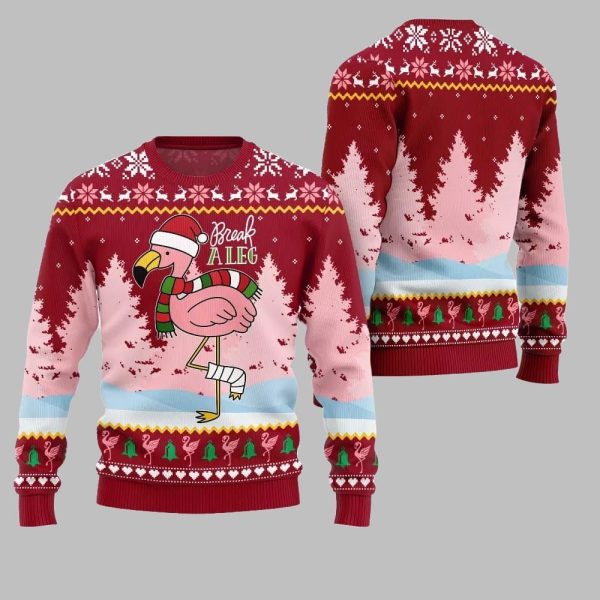 2025 Christmas Flamingo Break A Leg Ugly Christmas Sweater 5