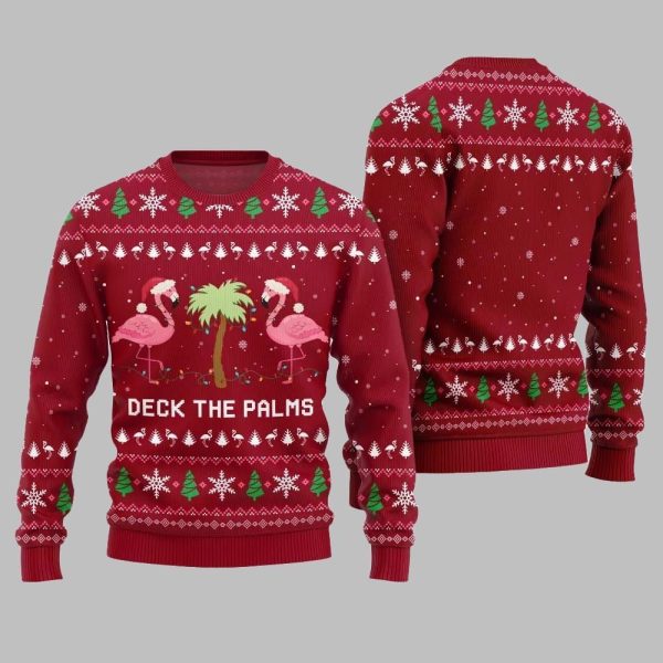 2025 Christmas Flamingo Decking The Palms Ugly Christmas Sweater 1
