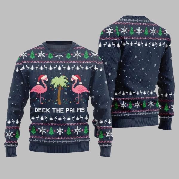 2025 Christmas Flamingo Decking The Palms Ugly Christmas Sweater 2