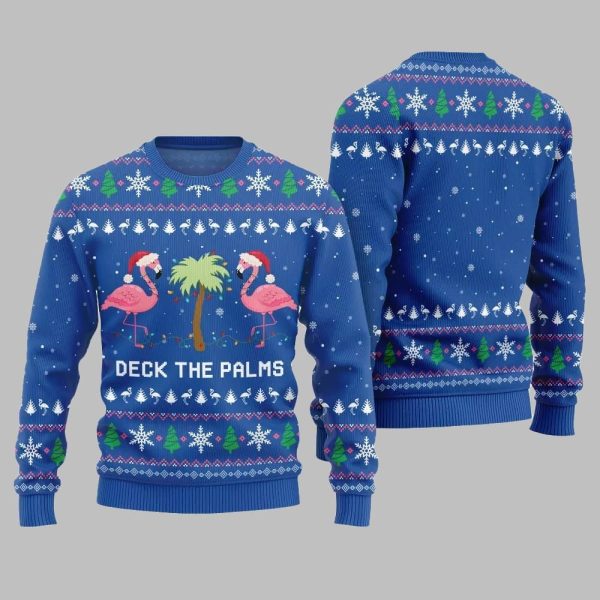 2025 Christmas Flamingo Decking The Palms Ugly Christmas Sweater 3