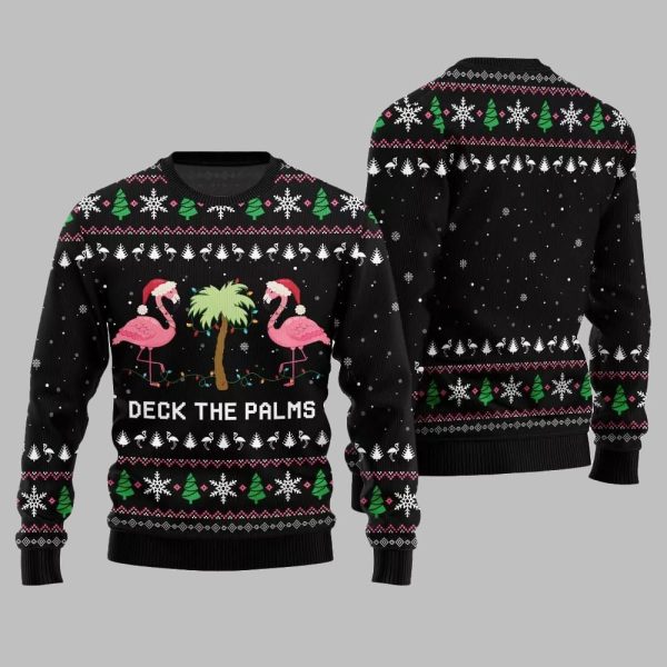 2025 Christmas Flamingo Decking The Palms Ugly Christmas Sweater 4