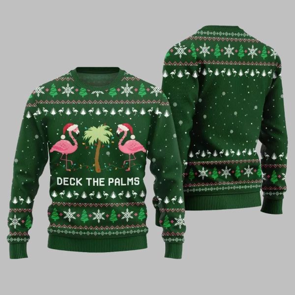 2025 Christmas Flamingo Decking The Palms Ugly Christmas Sweater 5