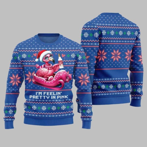 2025 Christmas Flamingo Im Feelin Pretty In Pink Ugly Christmas Sweater 3