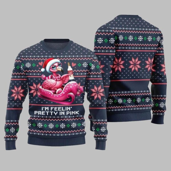 2025 Christmas Flamingo Im Feelin Pretty In Pink Ugly Christmas Sweater 5