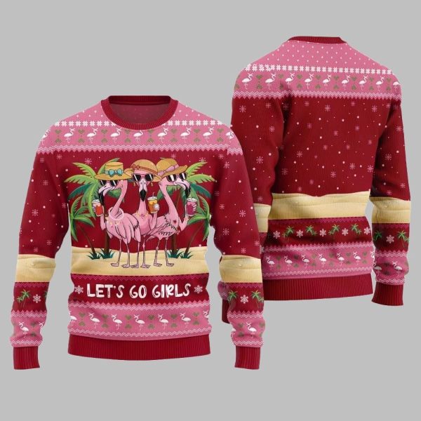 2025 Christmas Flamingo Lets Go Girls Ugly Christmas Sweater 3