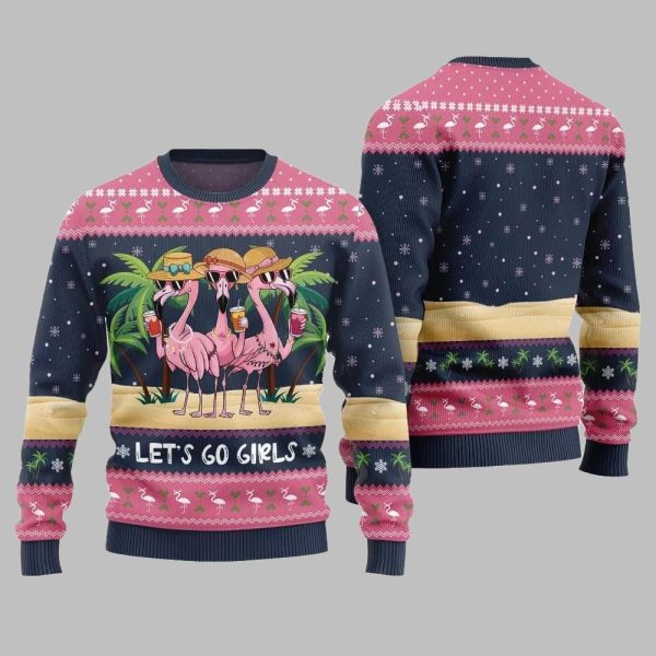 2025 Christmas Flamingo Lets Go Girls Ugly Christmas Sweater 5