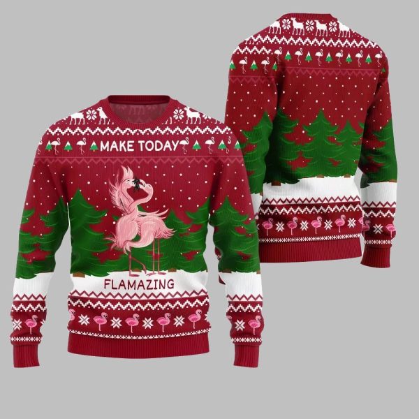 2025 Christmas Flamingo Make Today Flamazing Ugly Christmas Sweater 1