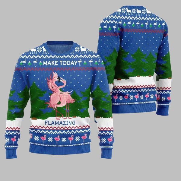 2025 Christmas Flamingo Make Today Flamazing Ugly Christmas Sweater 3