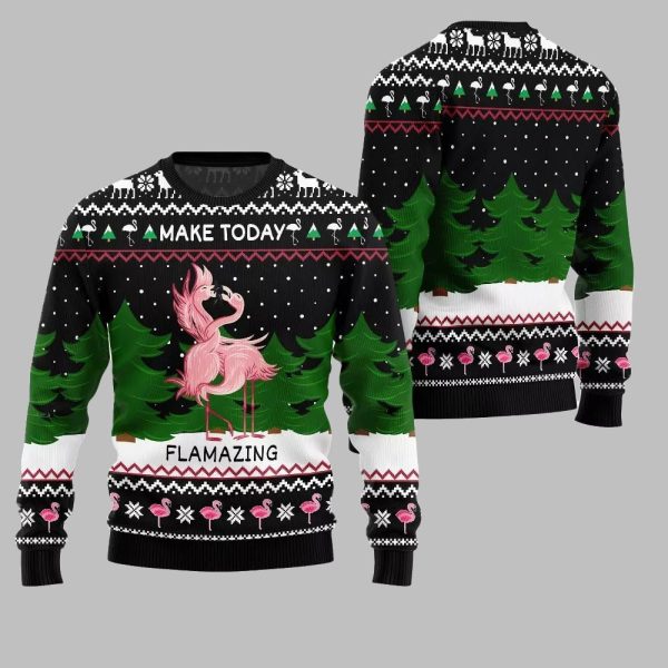 2025 Christmas Flamingo Make Today Flamazing Ugly Christmas Sweater 4