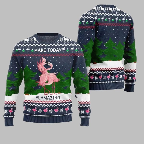 2025 Christmas Flamingo Make Today Flamazing Ugly Christmas Sweater 5