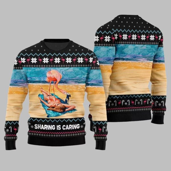 2025 Christmas Flamingo Sharing Is Caring Ugly Christmas Sweater 2