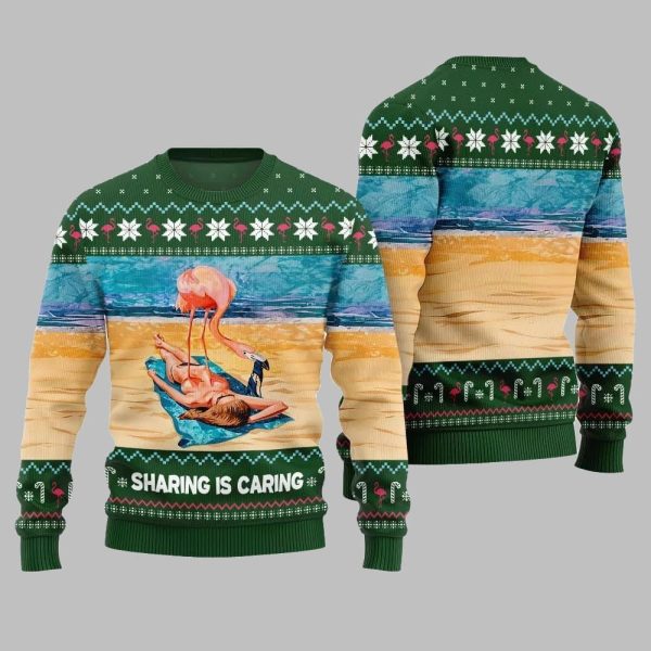 2025 Christmas Flamingo Sharing Is Caring Ugly Christmas Sweater 3