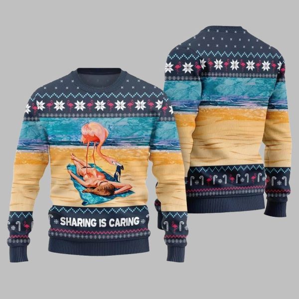 2025 Christmas Flamingo Sharing Is Caring Ugly Christmas Sweater 4