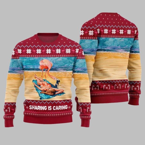 2025 Christmas Flamingo Sharing Is Caring Ugly Christmas Sweater 5