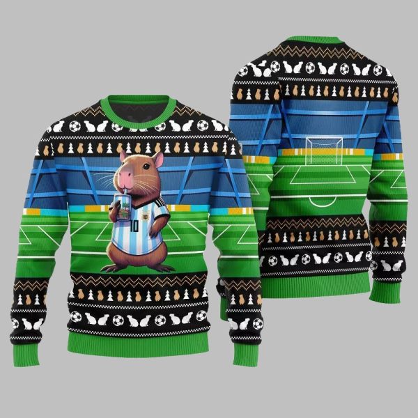2025 Christmas Funny Capybara Football Ugly Christmas Sweater 4