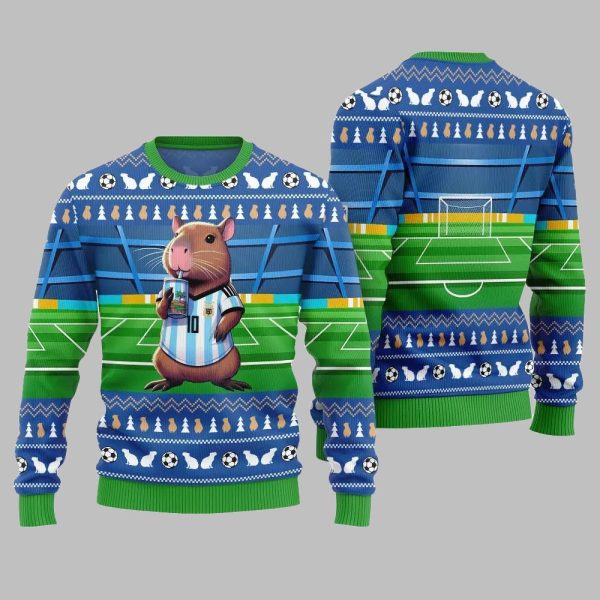 2025 Christmas Funny Capybara Football Ugly Christmas Sweater 5
