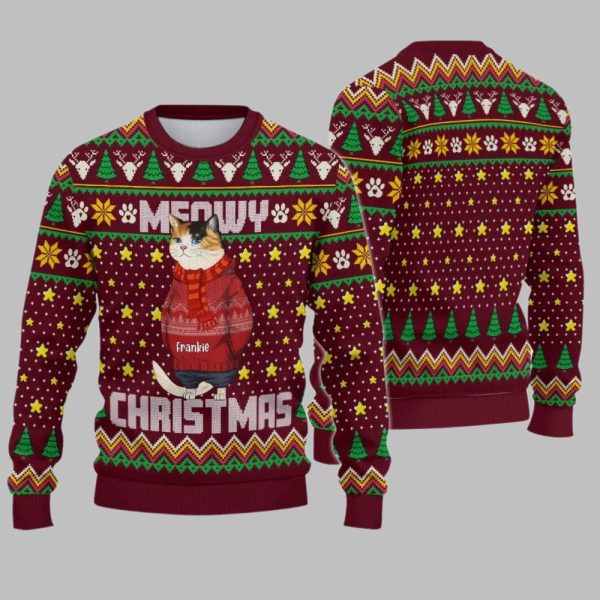 2025 Christmas Funny Cat Meowy Christmas Ugly Sweatshirt 1