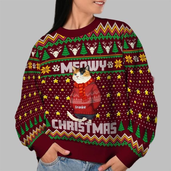 2025 Christmas Funny Cat Meowy Christmas Ugly Sweatshirt 2