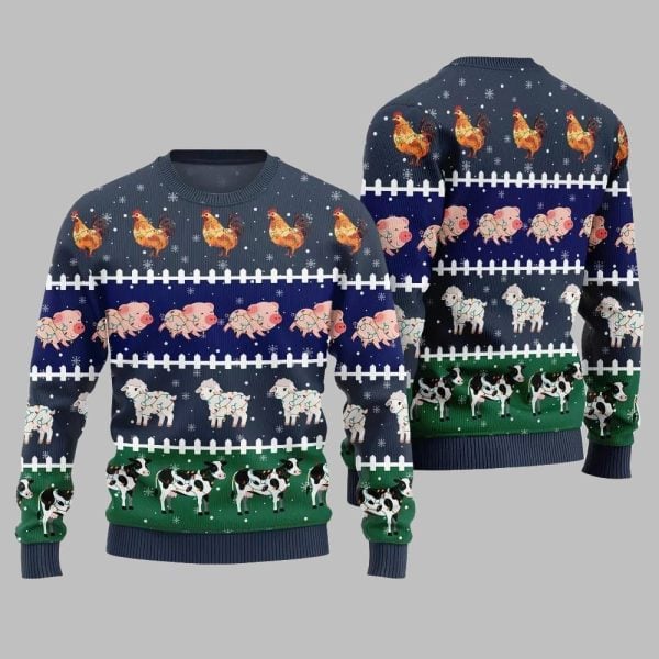 2025 Christmas Funny Farming Animals Ugly Christmas Sweater 1